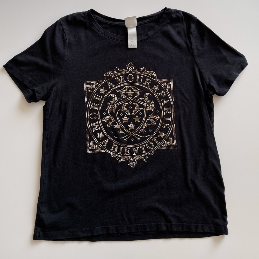 ❗️SOLD❗️H&M T-shirt Black Gold colour rhinestones
